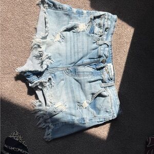 Trendy Light Blue Distressed Jean Shorts